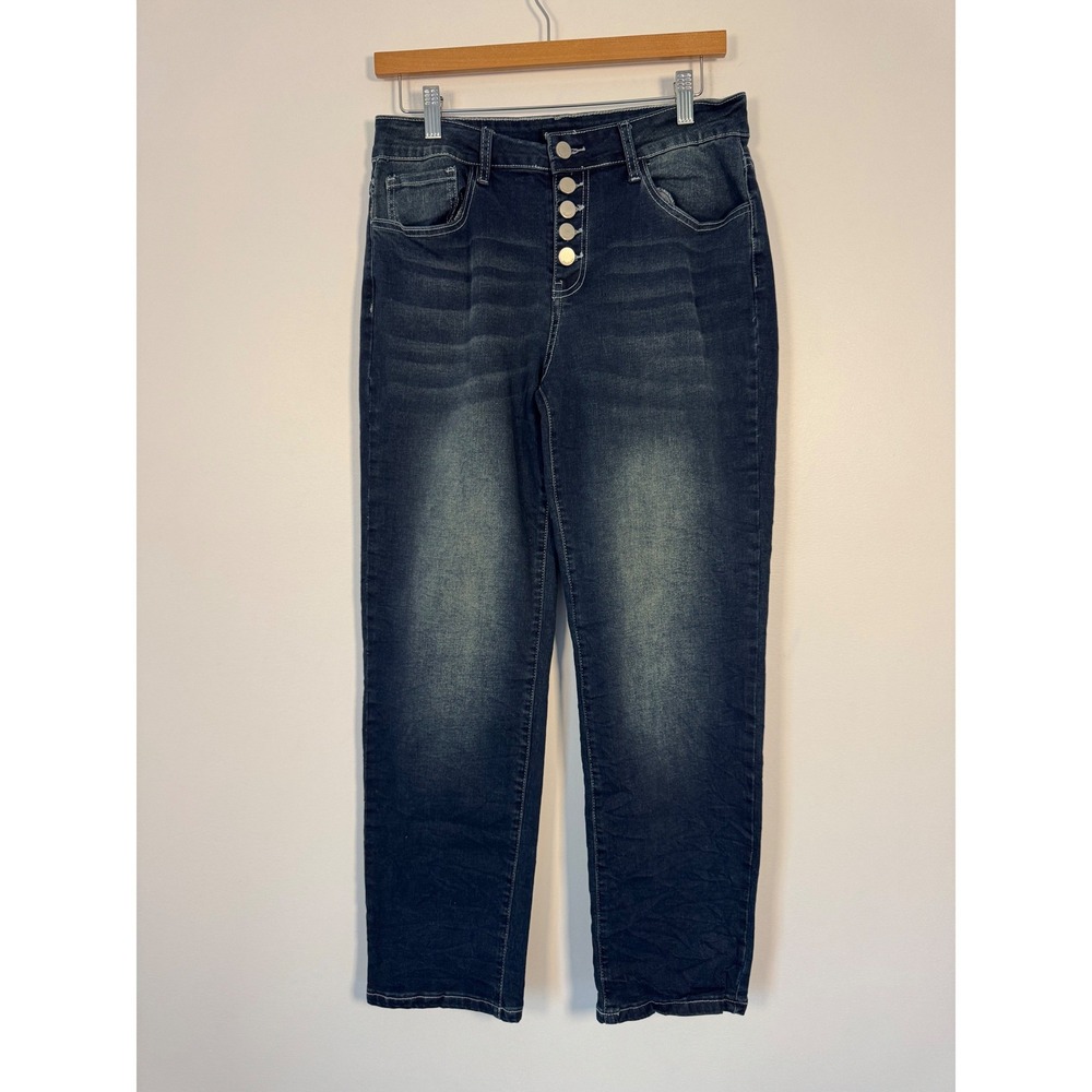 Casual Flamingo Womens Size M Straight Leg Jeans Dark Wash Button Fly Whiskered